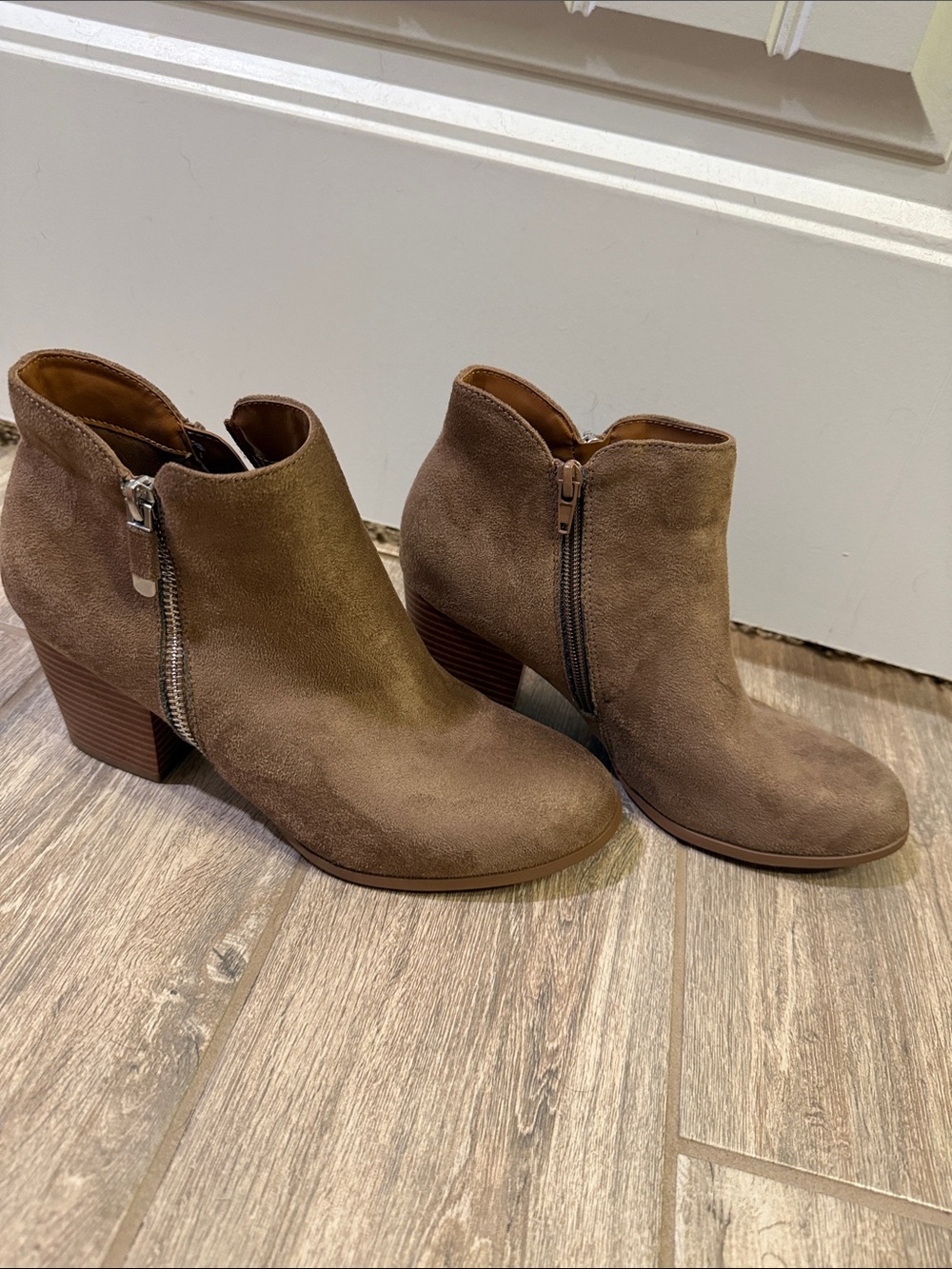 Taupe Suede Block Heel Ankle Booties – Never Worn